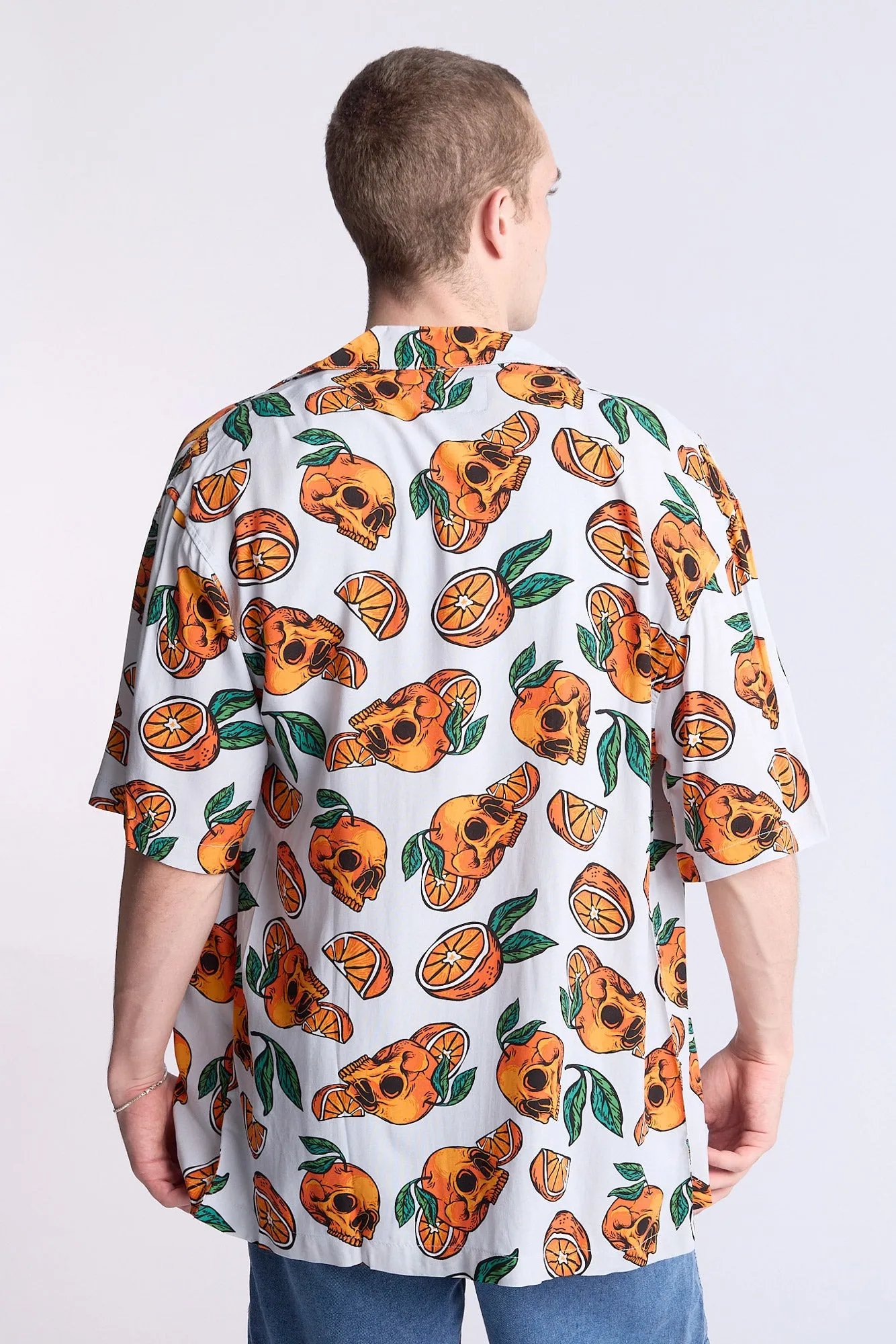 Arsenic Mens Orange Skulls Button-Up