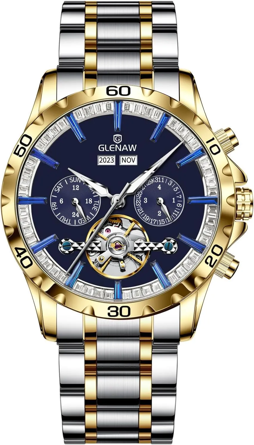 Automatic Mechanical Watch Skeleton Stainless 30M Waterproof Watches Diamond Dial Business Casual Fashion