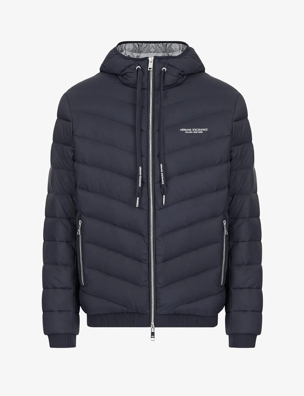 AX ARMANI EXCHANGE Men's Hooded Quilted Down Milano/New York Logo Zip-up Jacket