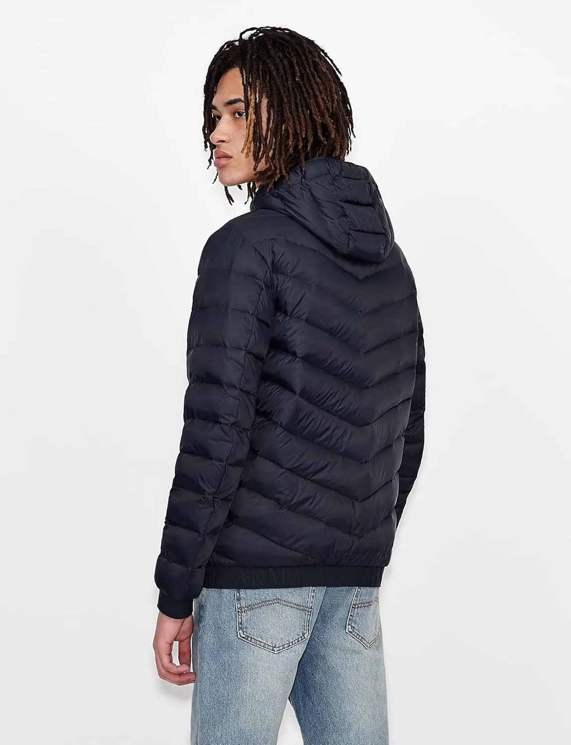 AX ARMANI EXCHANGE Men's Hooded Quilted Down Milano/New York Logo Zip-up Jacket