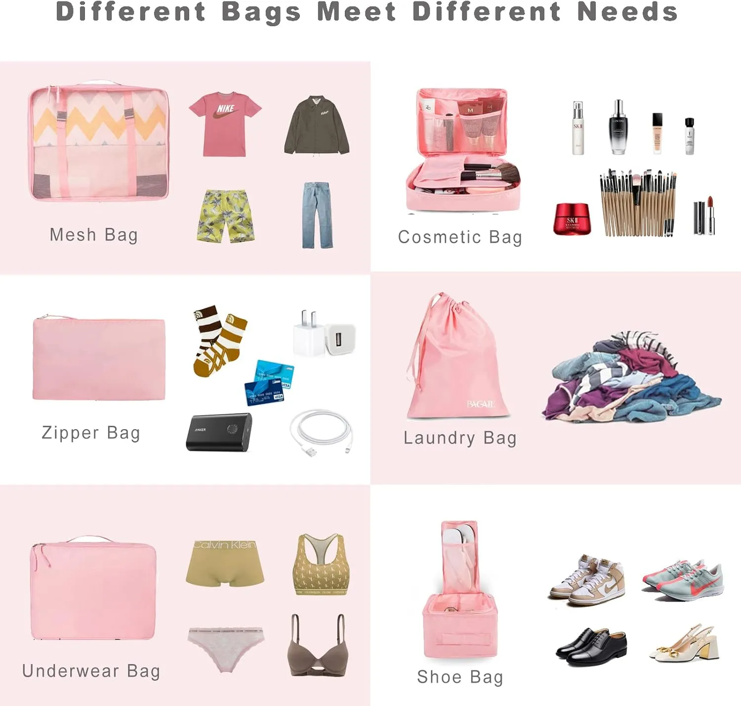 BAGAIL 8 Set Packing Cubes Luggage Packing Organizers for Travel Accessories (Blush Pink)