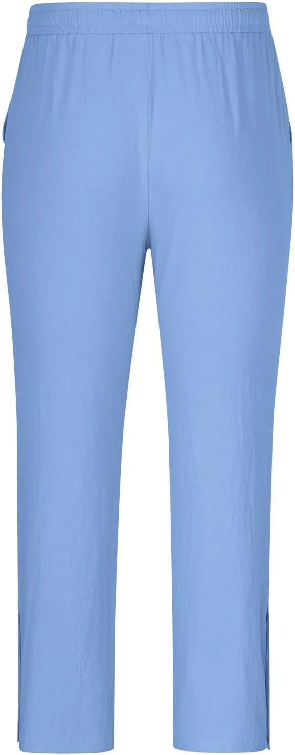 Baggy Linen Pants Men Drawstring Tapered Pants Elastic Waist Trousers Casual Summer Lounge Pants Lightweight Pants