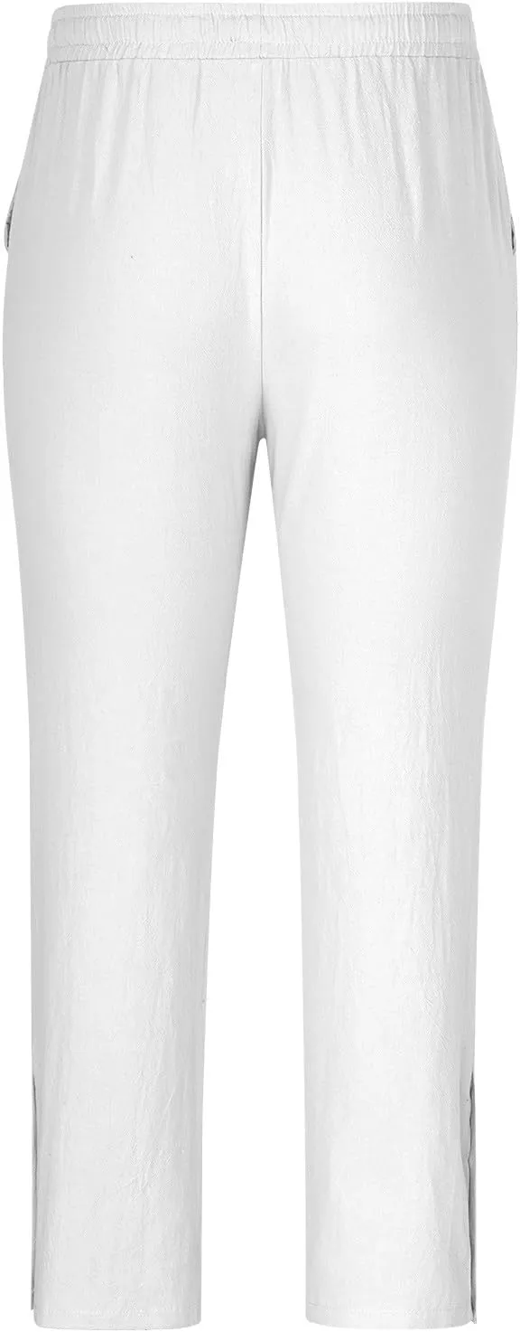 Baggy Linen Pants Men Drawstring Tapered Pants Elastic Waist Trousers Casual Summer Lounge Pants Lightweight Pants
