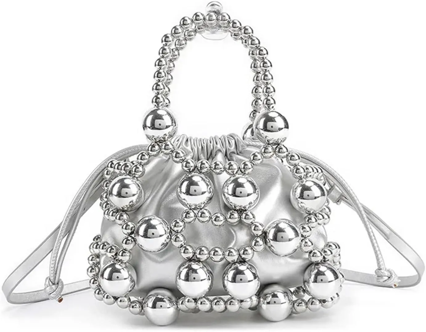 Beaded Evening Bag Beaded Evening Bag Women Versatile Crossbody Bag with Beaded Bracelets, Portable Work Bag(Silver)