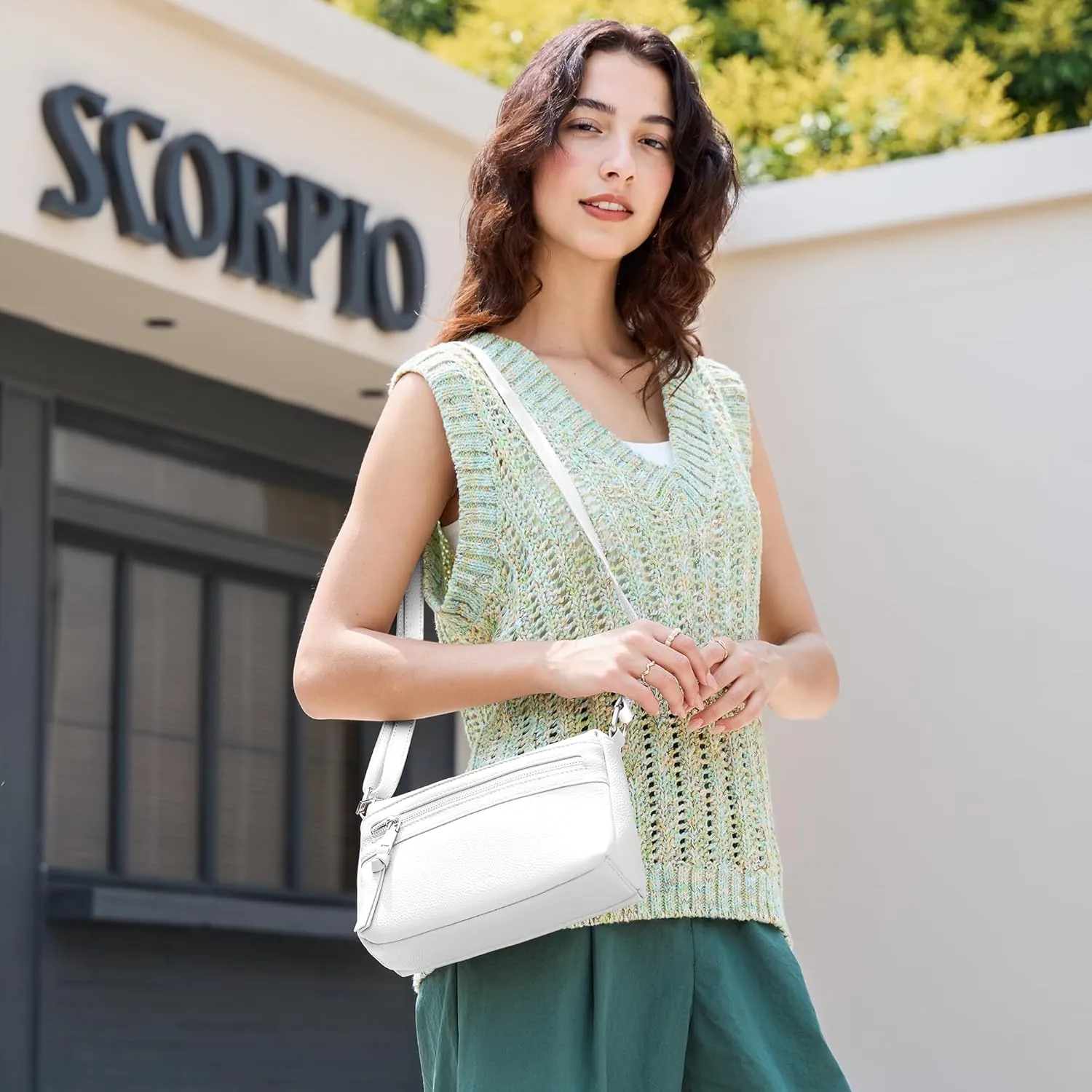 befen Small Genuine Leather Crossbody Purse Bags for Women, Multi Pockets Shoulder Handbag with RFID Blocking Card Slots