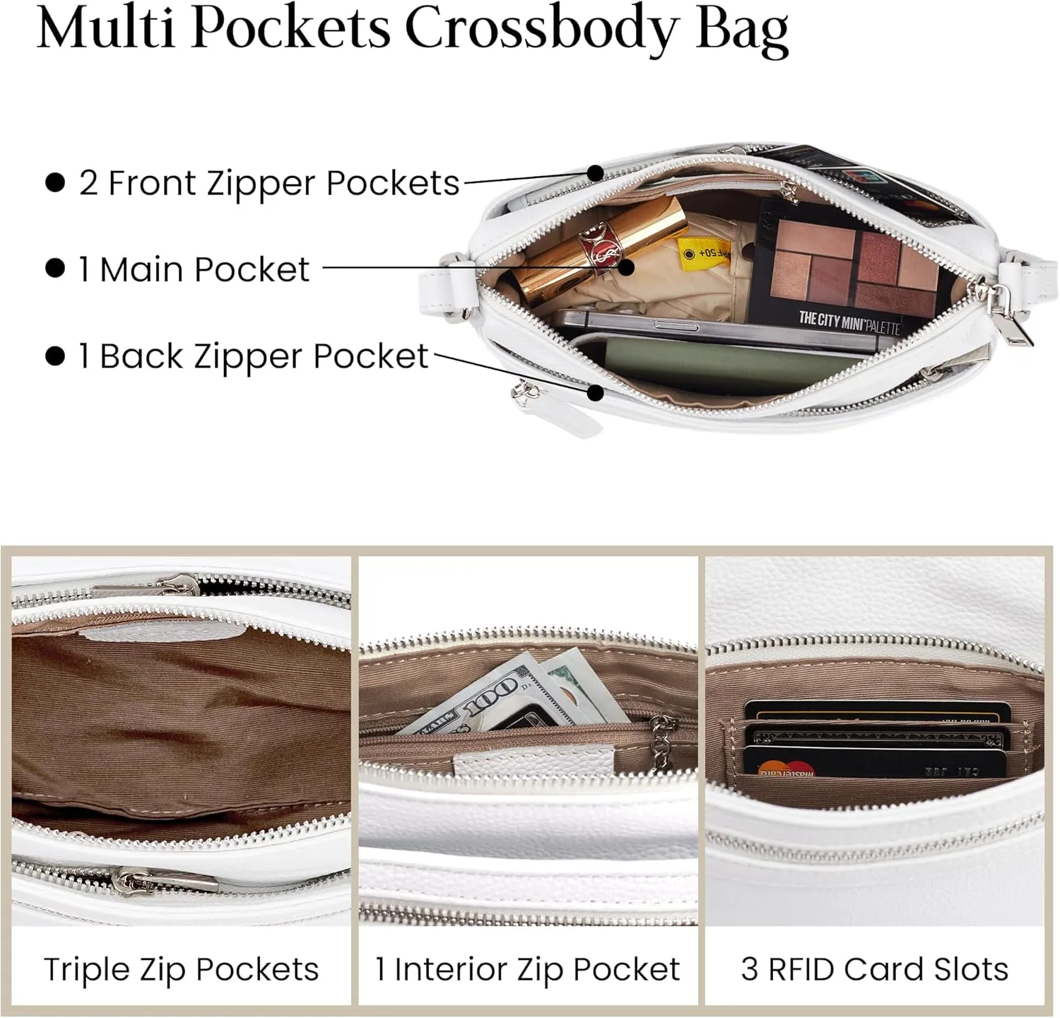befen Small Genuine Leather Crossbody Purse Bags for Women, Multi Pockets Shoulder Handbag with RFID Blocking Card Slots