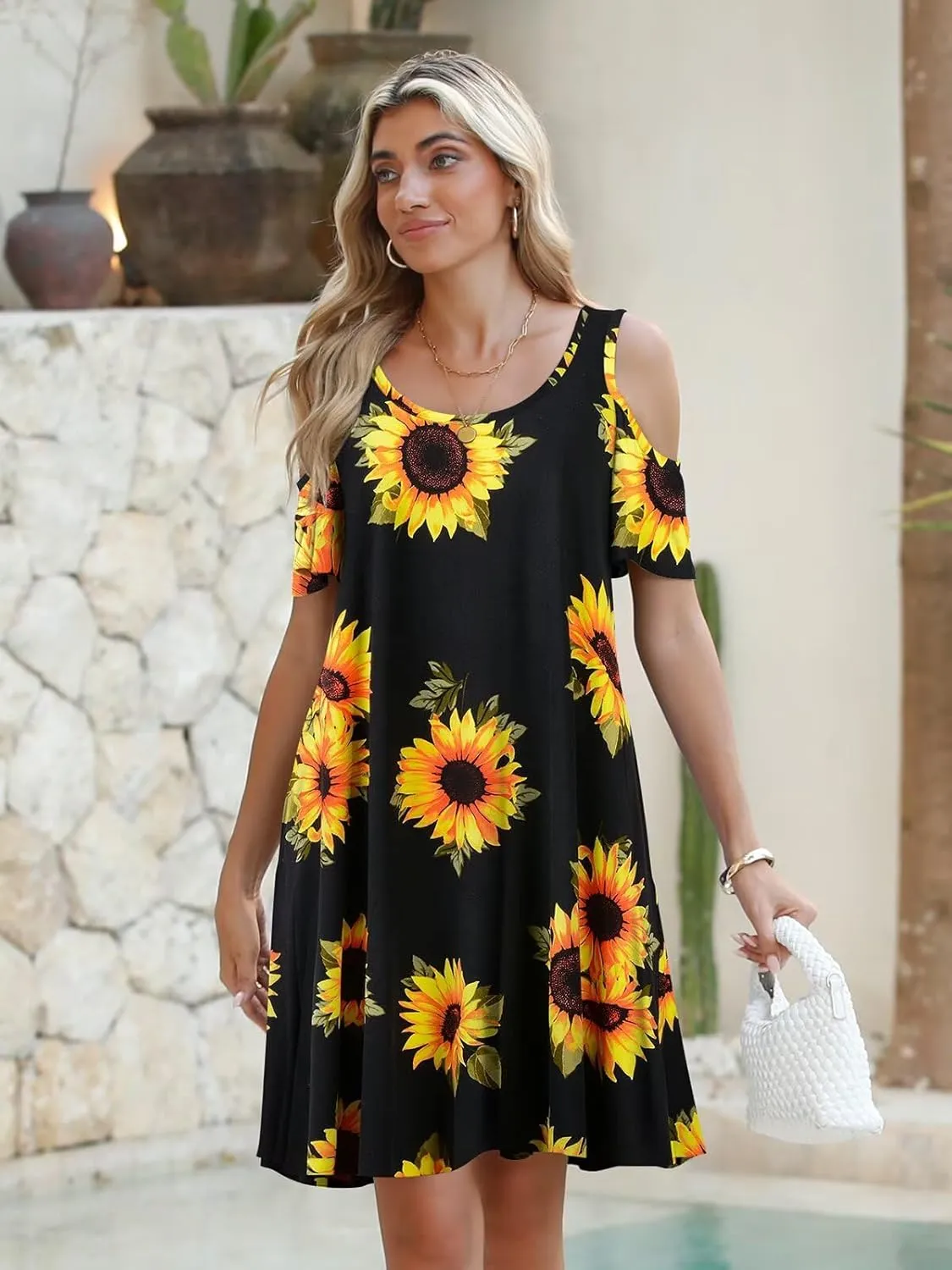 BELAROI Womens Plus Size Dresses Short Sleeve Cold Shoulder Casual T Shirt Swing Dress Summer Beach Sundress