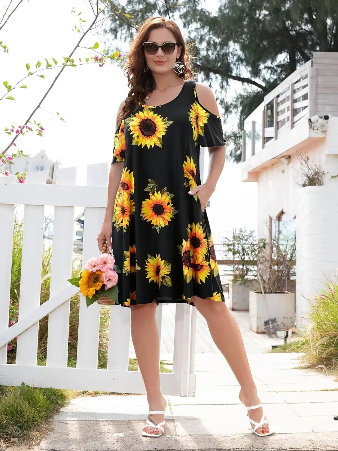 BELAROI Womens Plus Size Dresses Short Sleeve Cold Shoulder Casual T Shirt Swing Dress Summer Beach Sundress