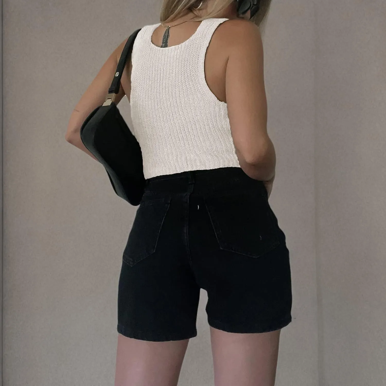 BHMAWSRT Womens Summer Crochet Knit Vest Y2k Fashion Button Front Tank Crop Camisole Going Out Tops Clubwear