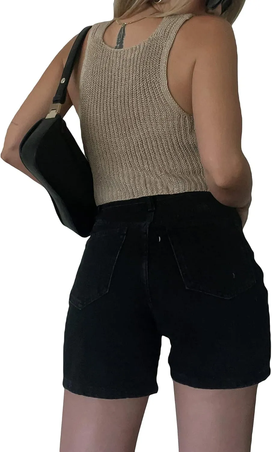 BHMAWSRT Womens Summer Crochet Knit Vest Y2k Fashion Button Front Tank Crop Camisole Going Out Tops Clubwear