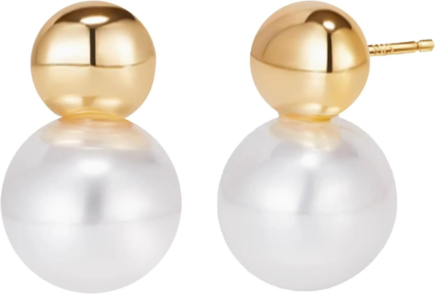 Bi&Yamigeo Pearl Drop Stud Earrings for Women 18K Gold Plated Big Round Pearl Pendant Dangle Dupes Jewelry for Wedding Bridal Bridesmaid Birthday