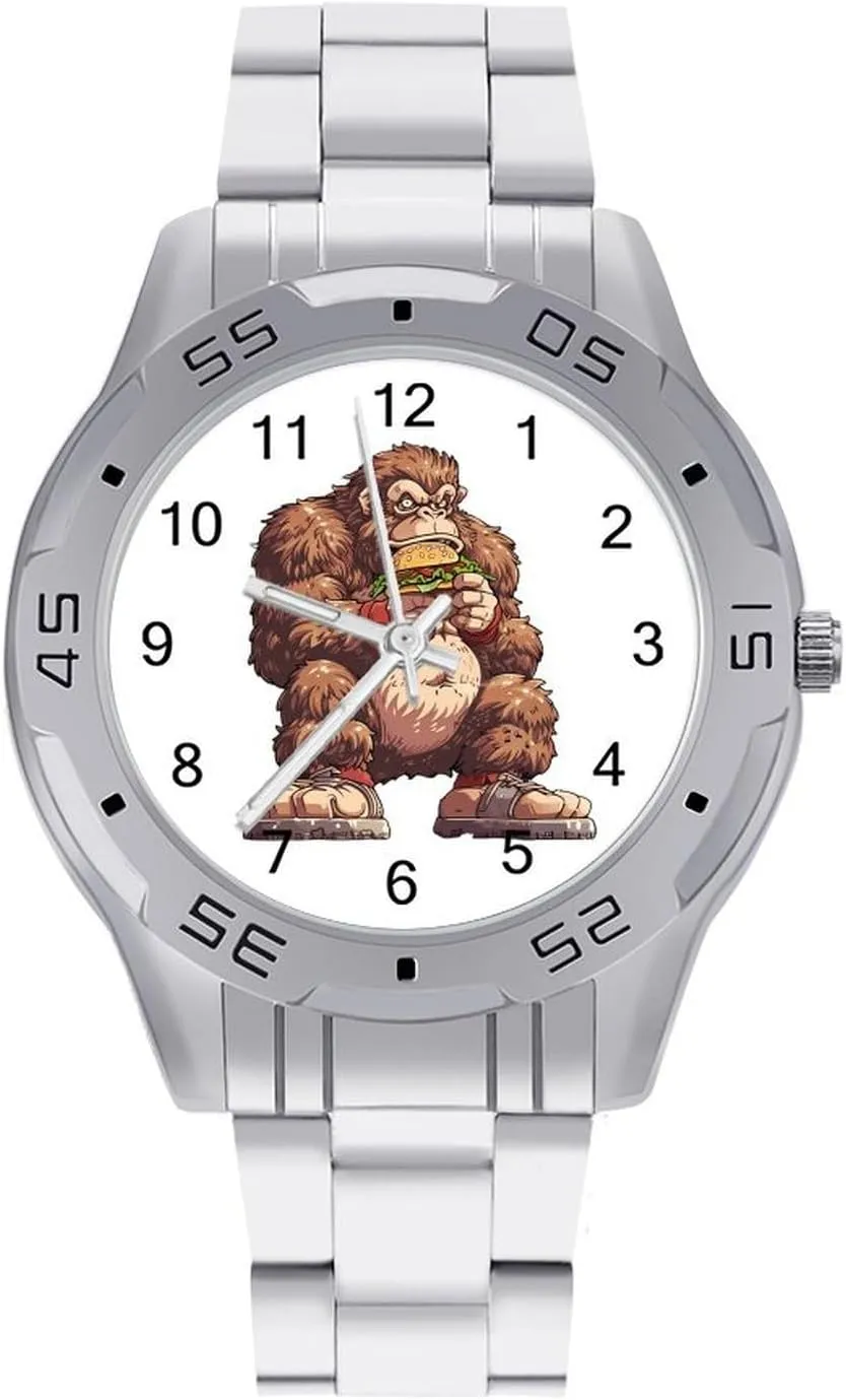 Bigfoot and Hamburger Men's Business Watch Fashion Stainless Steel Wristwatches Custom Easy Read Watches for Women