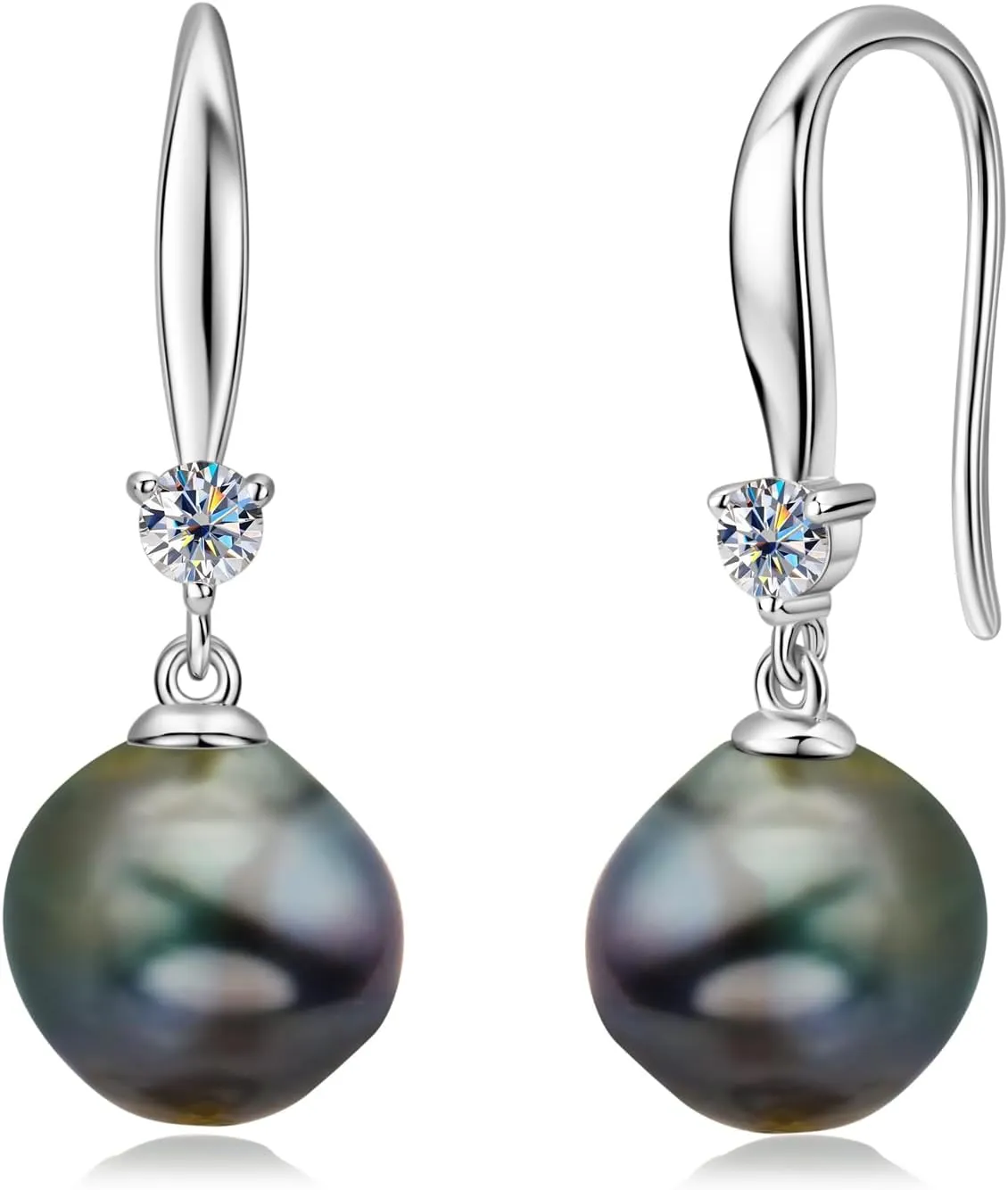 Black Pearl Earrings for Women, 925 Sterling Silver Tahitian Cultured 8-9mm Baroque Pearl Drop Dangle Earrings Jewelry Gifts for Her