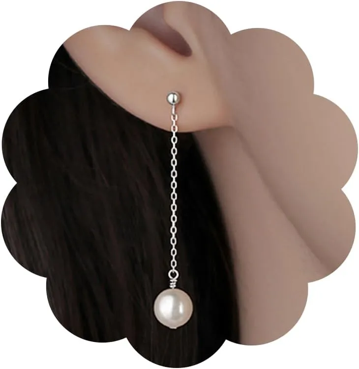 Bohemia Pearl Dangle Earrings Vintage Pearl Ball Drop Long Chain Earrings Elegant Pearl Tassel Chandelier Earrings Dainty Pearl Studs Earrings Jewelry for Wedding Bride Bridesmaid