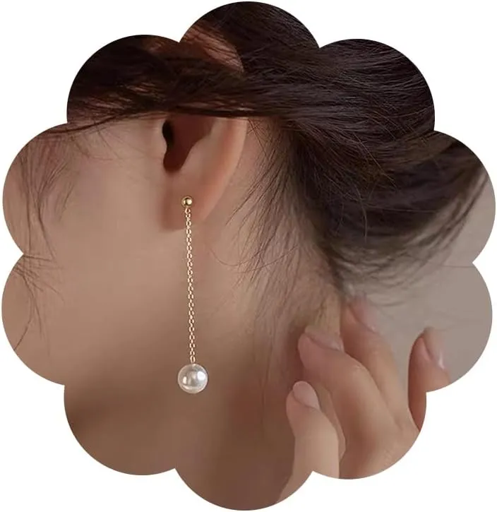 Bohemia Pearl Dangle Earrings Vintage Pearl Ball Drop Long Chain Earrings Elegant Pearl Tassel Chandelier Earrings Dainty Pearl Studs Earrings Jewelry for Wedding Bride Bridesmaid
