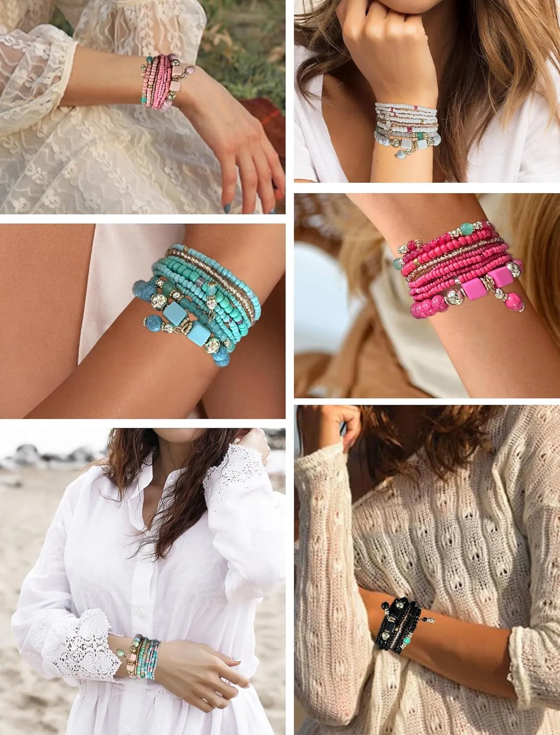 Bohemian Beads Bracelets Stackable Stretch Bracelets Women Colorful Handmade Boho Beach Jewelry