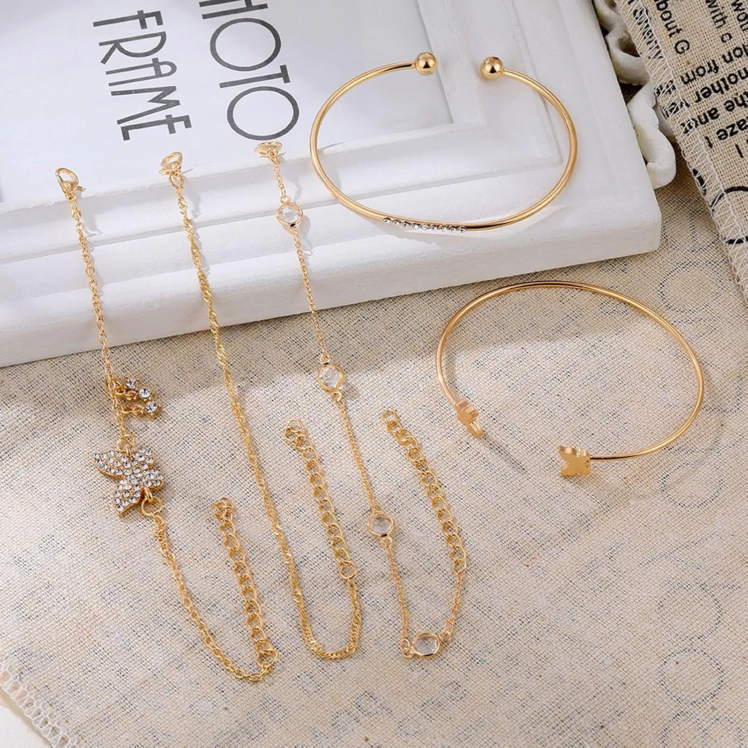 Boho Gold Plated Bracelets for Woman Stackable Bracelets,Punk Layered Charm Gold Bracelets Adjustable Bangle Chain Anklets Goth Jewelry Accessories