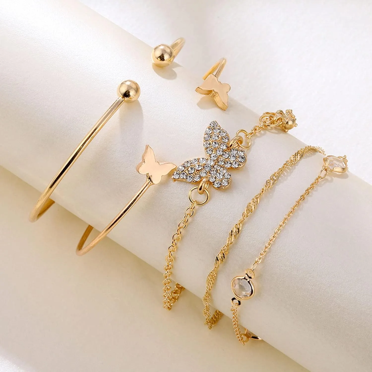 Boho Gold Plated Bracelets for Woman Stackable Bracelets,Punk Layered Charm Gold Bracelets Adjustable Bangle Chain Anklets Goth Jewelry Accessories