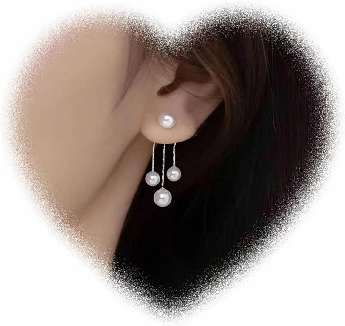 Boho Pearl Jacket Earrings for Teen Pearl Stud Earrings Tassel Pearl Earrings Pearl Drop Dangle Earrings Pearl Wedding Earrings Two Ways Front Back Earrings Jewelry for Women and Teen Gifts