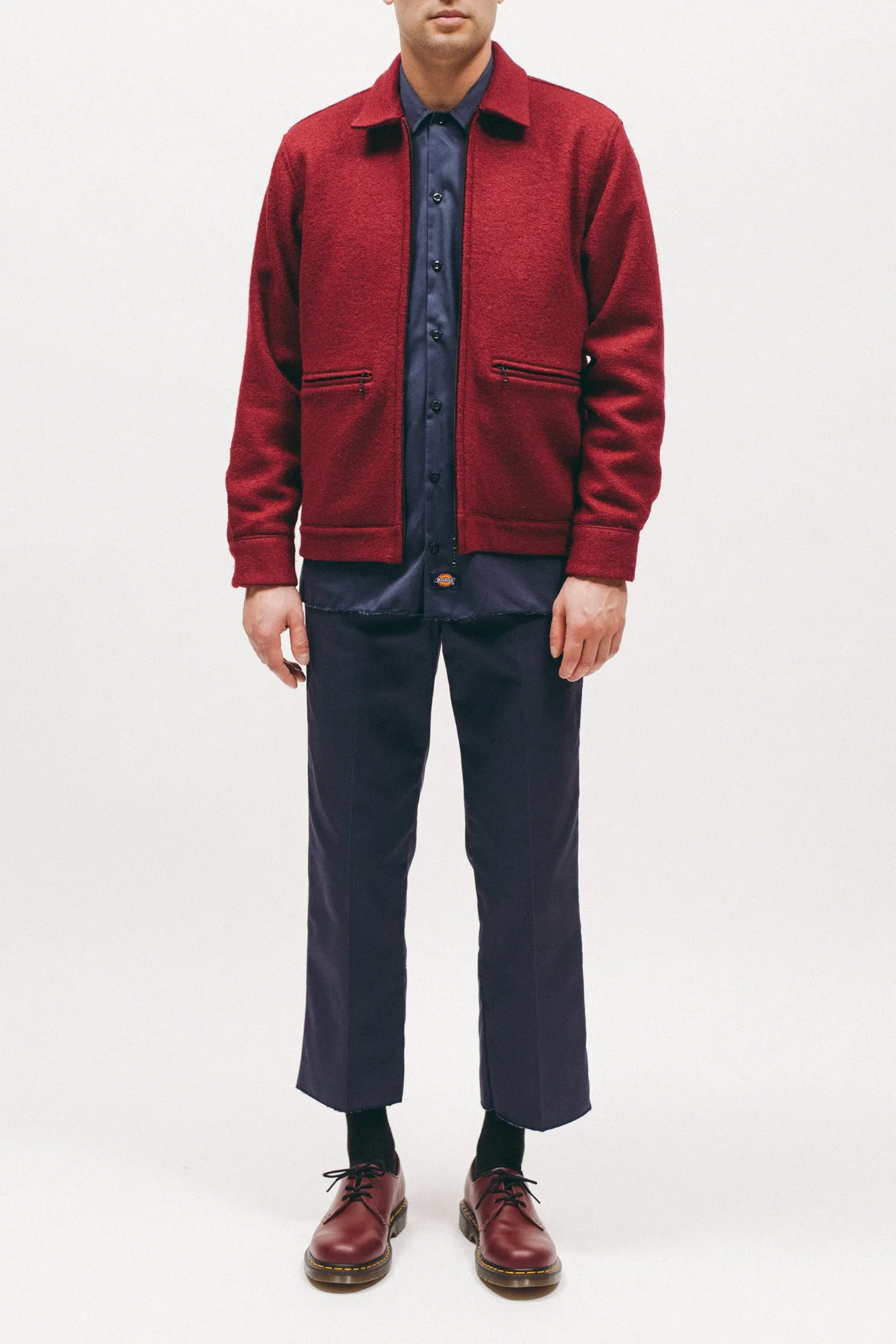 Boiled Wool Harrington Jacket - Red