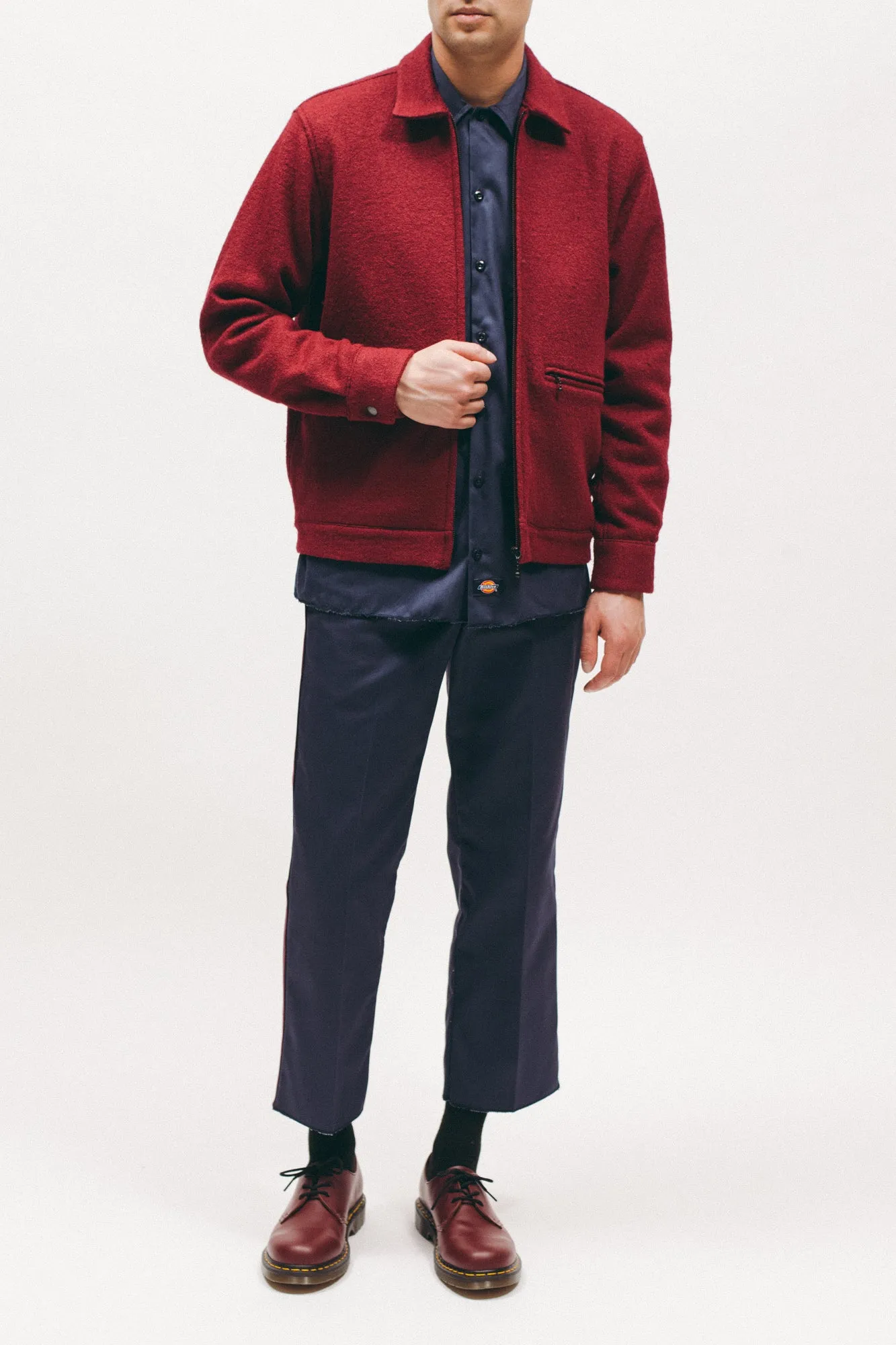 Boiled Wool Harrington Jacket - Red