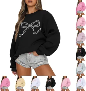 Bow Sweatshirt Coquette Clothes Spring Cute Preppy Aesthetic Clothes Holiday Long Sleeve Tops Crewneck Sweat Shirts