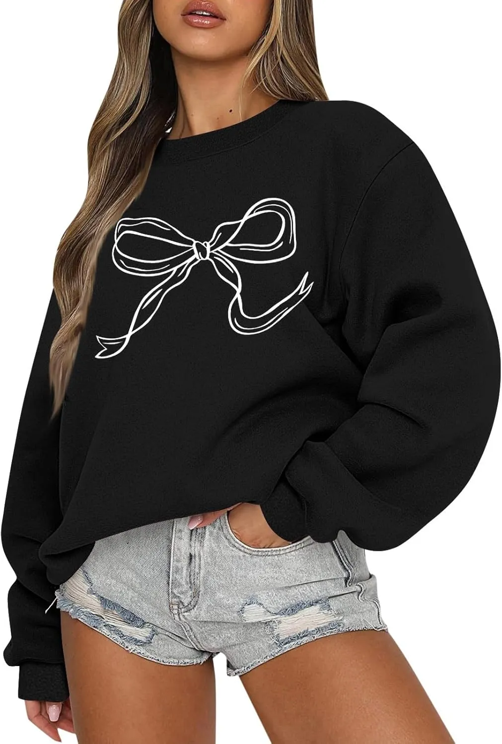 Bow Sweatshirt Coquette Clothes Spring Cute Preppy Aesthetic Clothes Holiday Long Sleeve Tops Crewneck Sweat Shirts