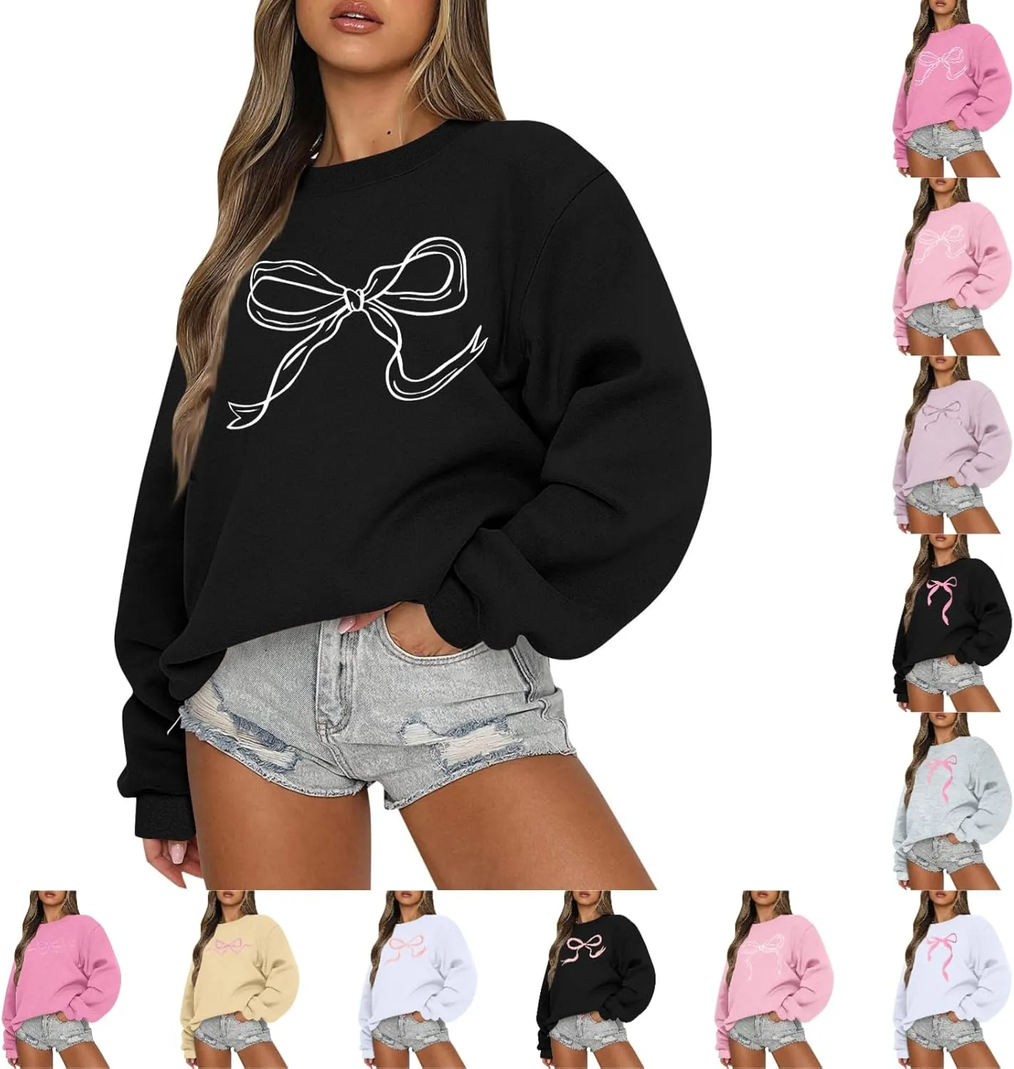 Bow Sweatshirt Coquette Clothes Spring Cute Preppy Aesthetic Clothes Holiday Long Sleeve Tops Crewneck Sweat Shirts