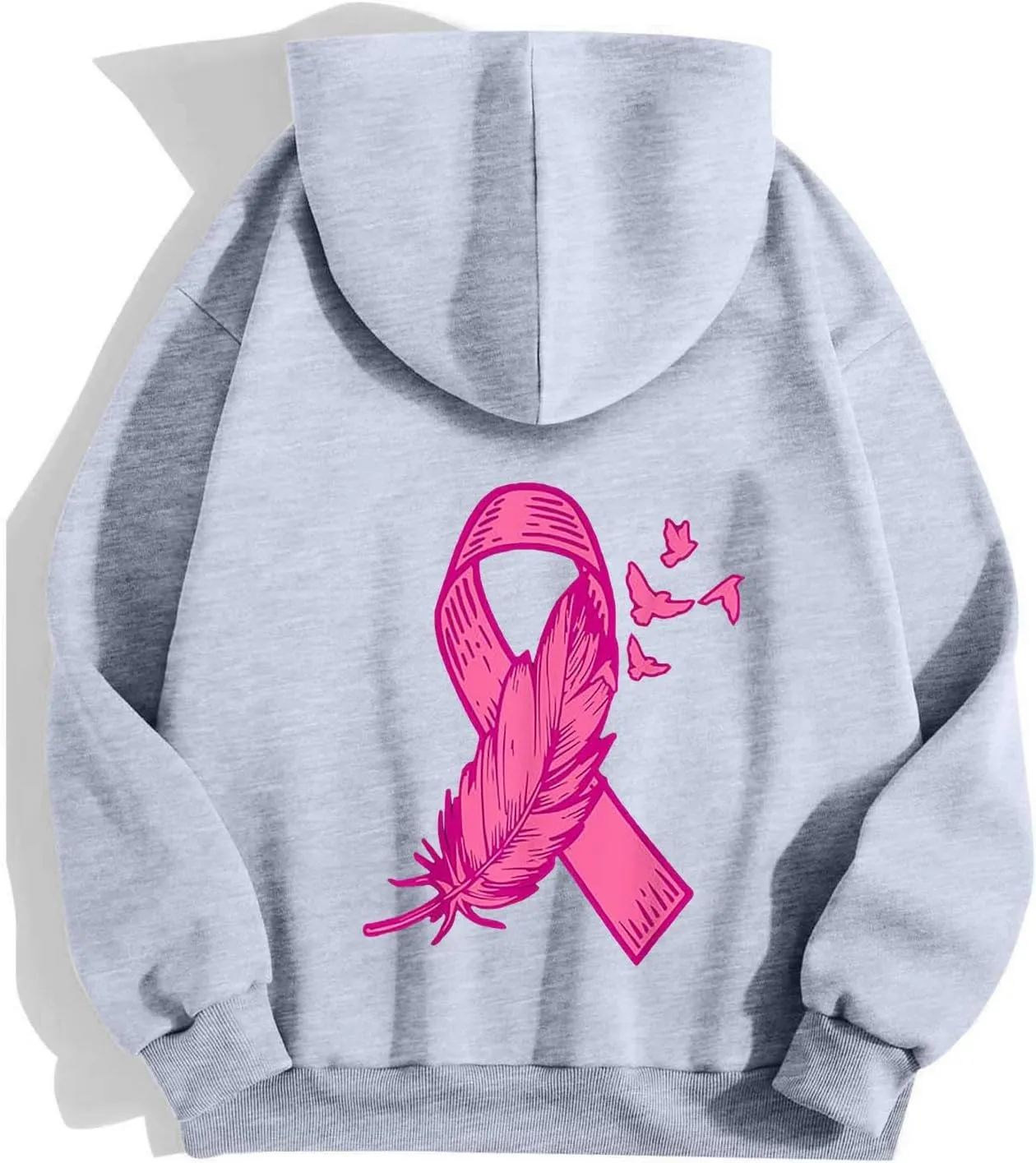 Breast Cancer Awareness Hoodies for Women Pink Ribbon Heart Graphic Sweatshirts Oversized Zip Up Hooded Tops