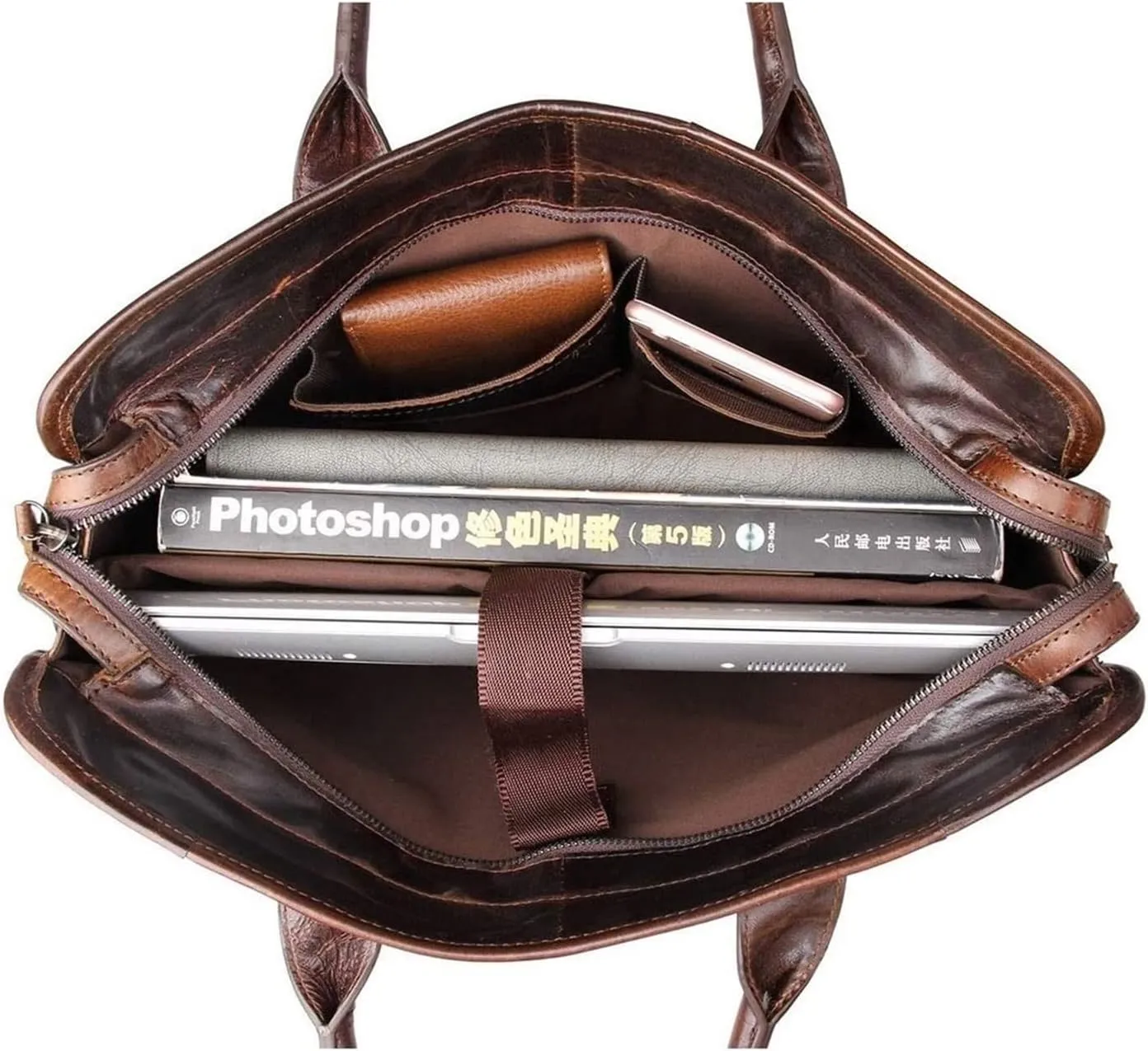 Briefcase Leather Messenger Bag 15inch Laptop Vintage Shoulder Handbag Satchel Men Business Briefcase