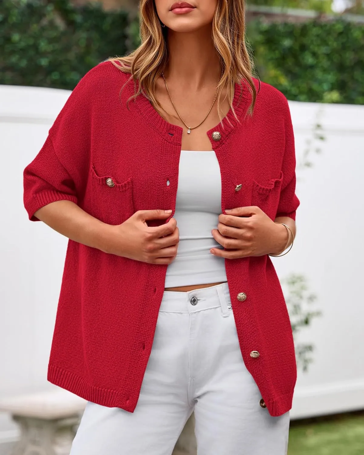 BTFBM Short Sleeve Cardigans for Women Button Up Sweaters Y2k Spring Summer 2025 Crew Neck Business Casual Work Clothes