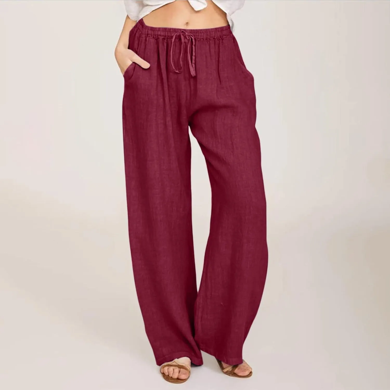 Business Casual Pants For Women Petite Lounge Long Workout Summer 2024 Trouser Wide Leg Pull On Linen Sweatpants