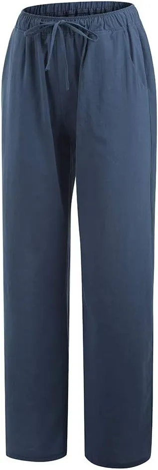 Business Casual Pants For Women Petite Lounge Long Workout Summer 2024 Trouser Wide Leg Pull On Linen Sweatpants