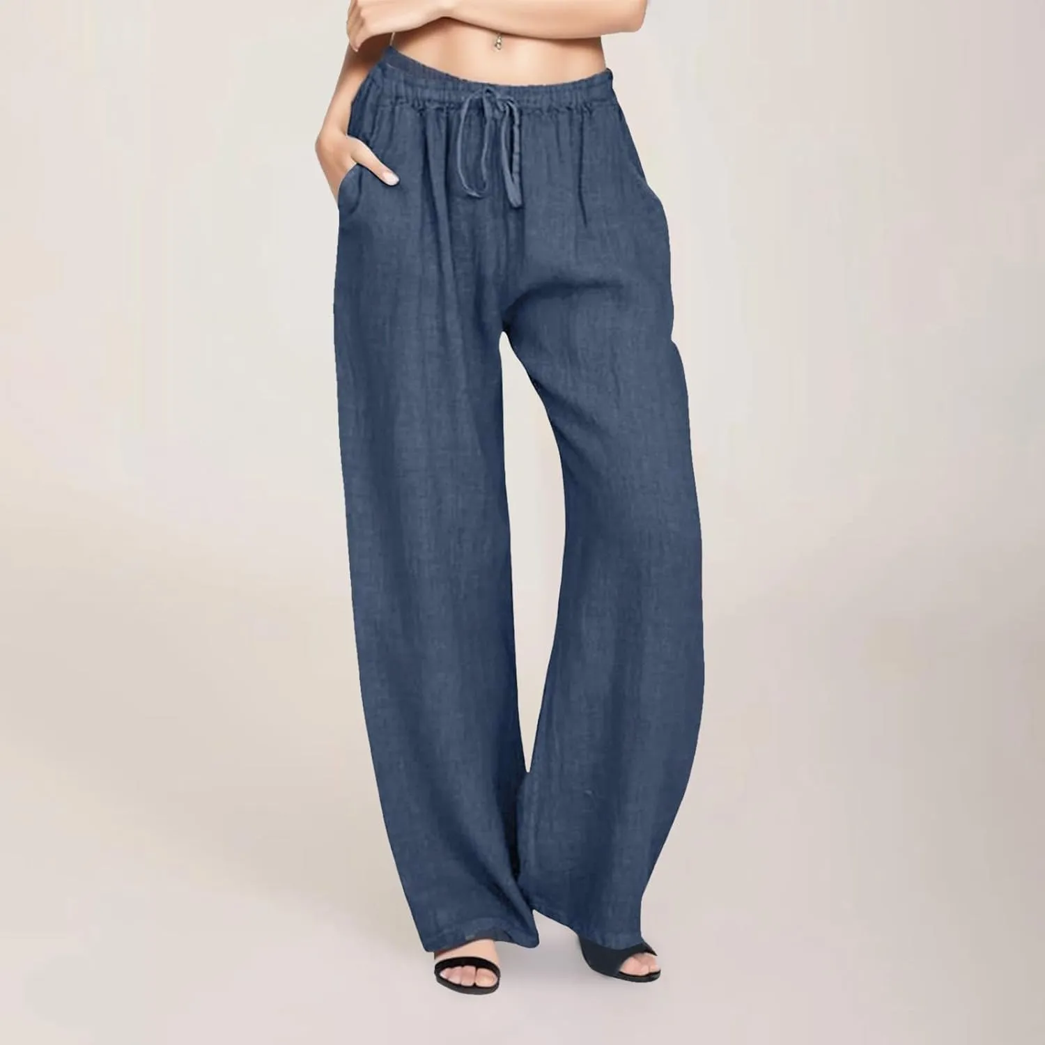 Business Casual Pants For Women Petite Lounge Long Workout Summer 2024 Trouser Wide Leg Pull On Linen Sweatpants