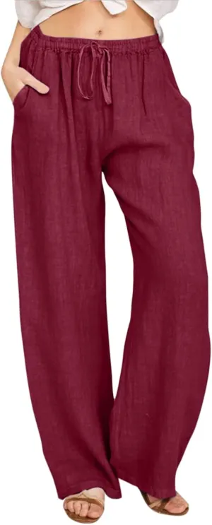 Business Casual Pants For Women Petite Lounge Long Workout Summer 2024 Trouser Wide Leg Pull On Linen Sweatpants