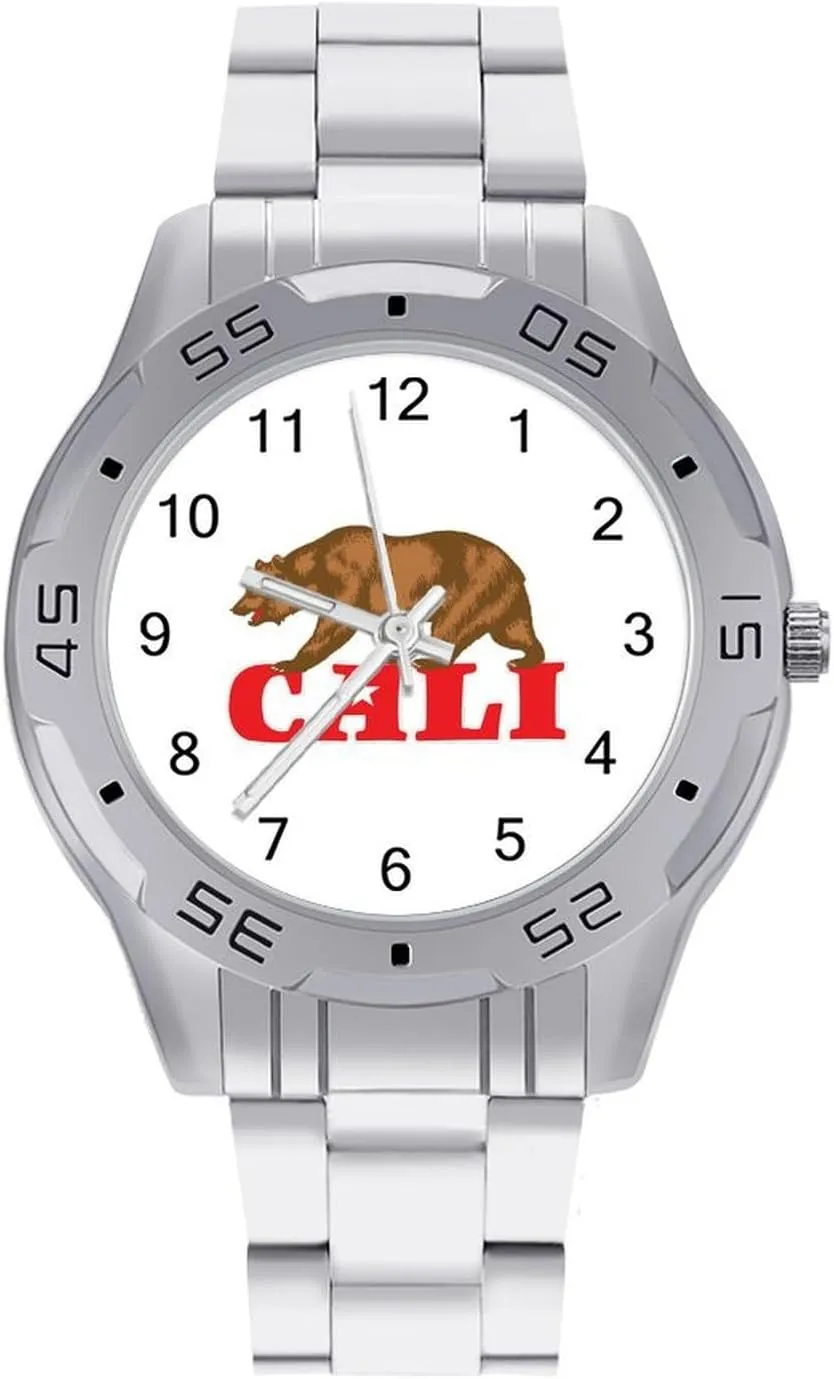 Cali Bear Classic Wrist Watches for Men Casual Business Dress Watch with Stainless Steel Band Work Party