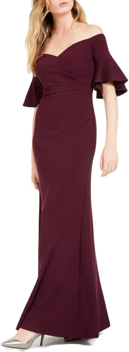 Calvin Klein Womens Ruffled Long Evening Dress