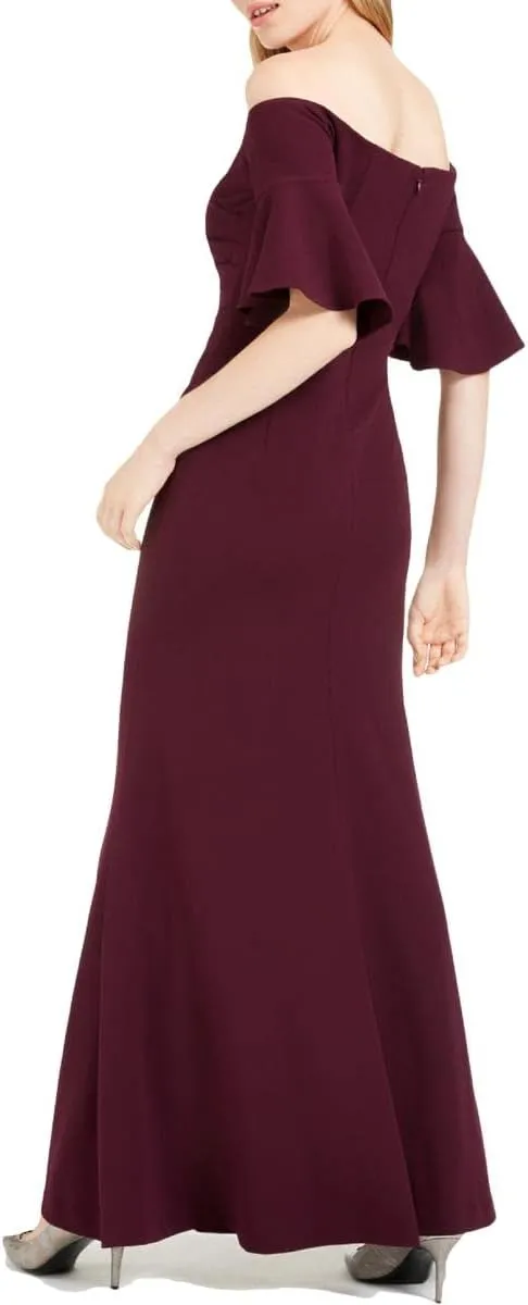 Calvin Klein Womens Ruffled Long Evening Dress