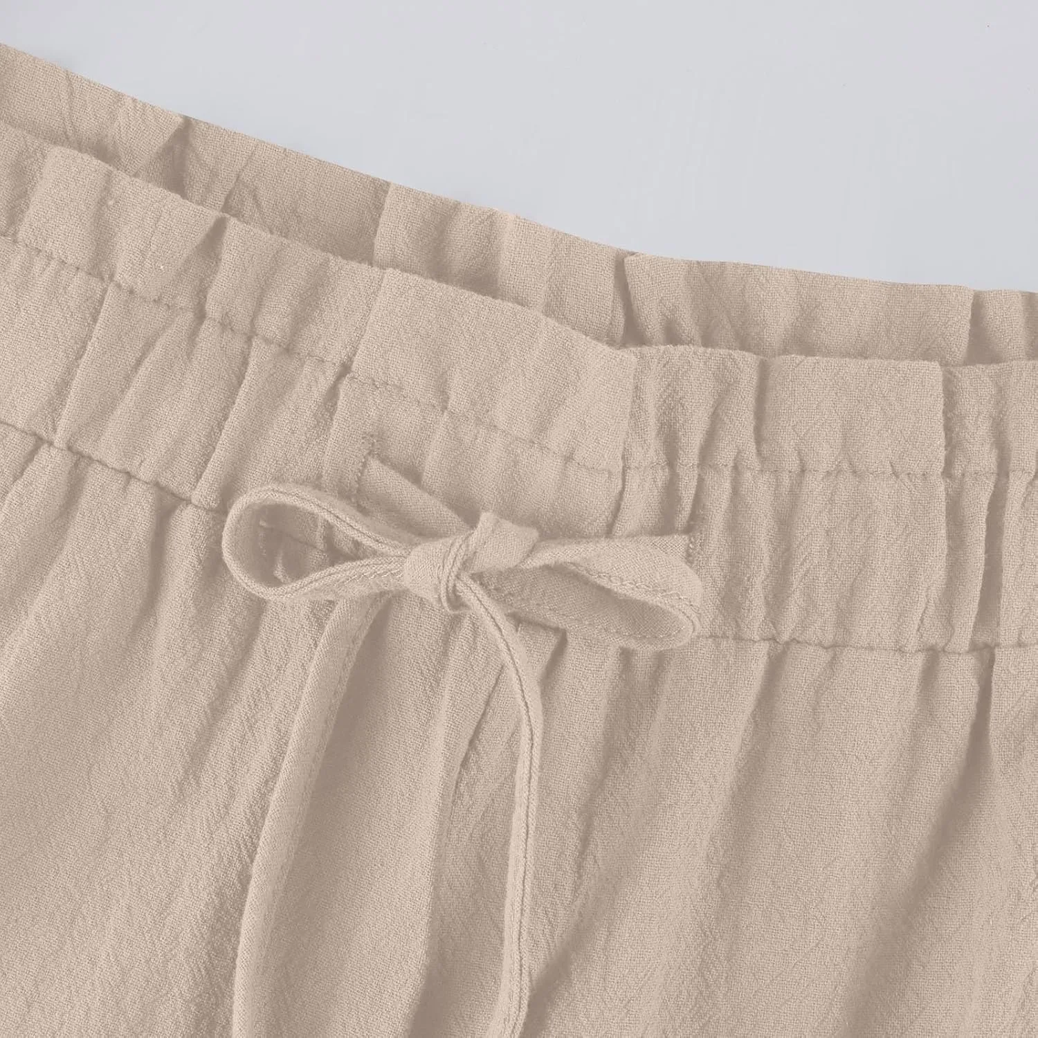 Capri Pants for Women Casual 2025 Summer Linen Pants Drawstring Elastic High Waist Wide Leg Lounge Cropped Trousers