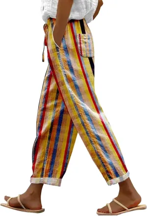 Capri Pants for Women Drawstring Capri Pants with Pockets Wide Leg Cropped Pants for Women Capri Linen Pants for