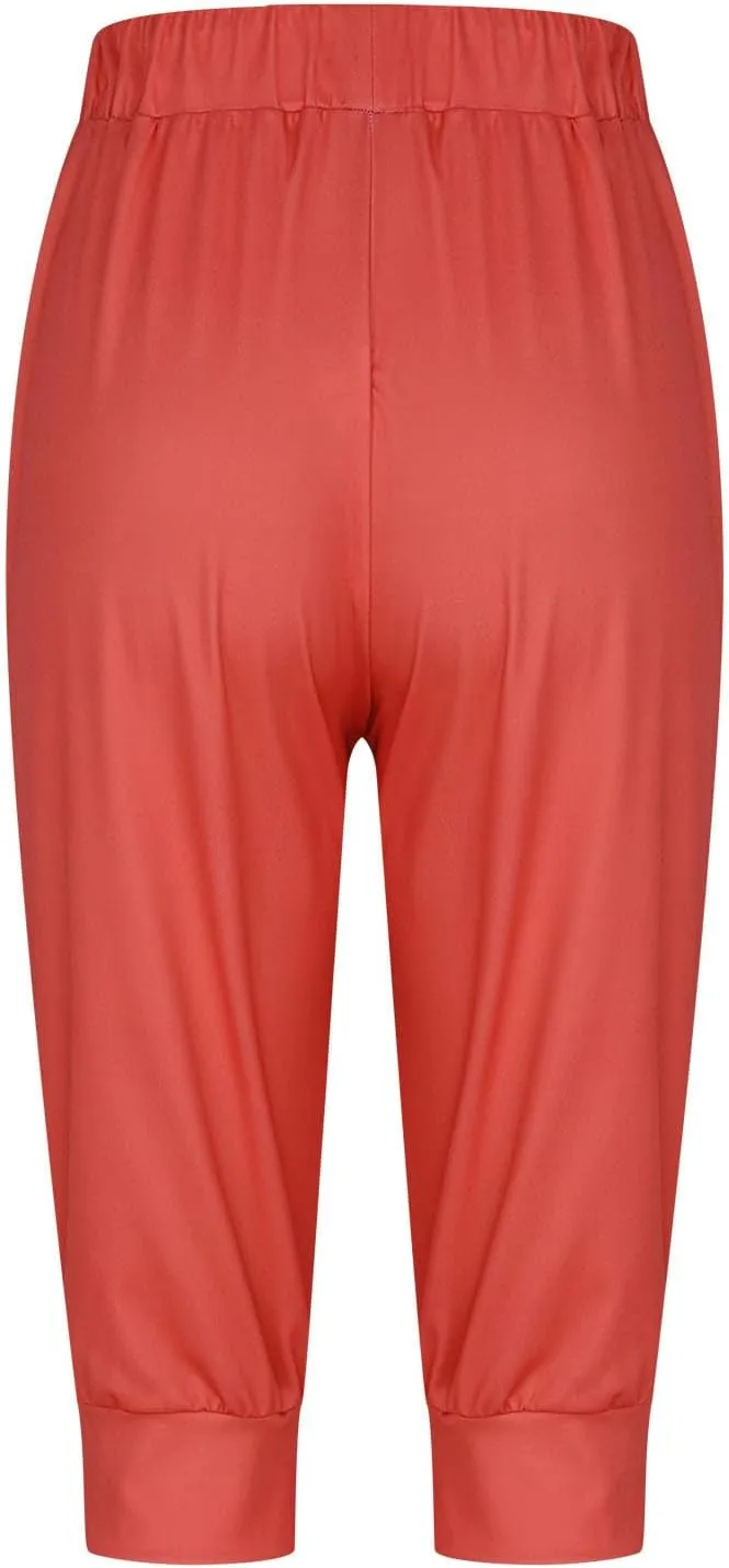Capri Pants for Women Drawstring Cropped Jogger Running Yoga Pants Elastic Waist Summer Sweatpants with Pockets