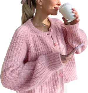Cardigan Sweaters for Women Chunky Knit Cardigans Long Sleeve Button Sweater Jacket 2024 Fall Winter