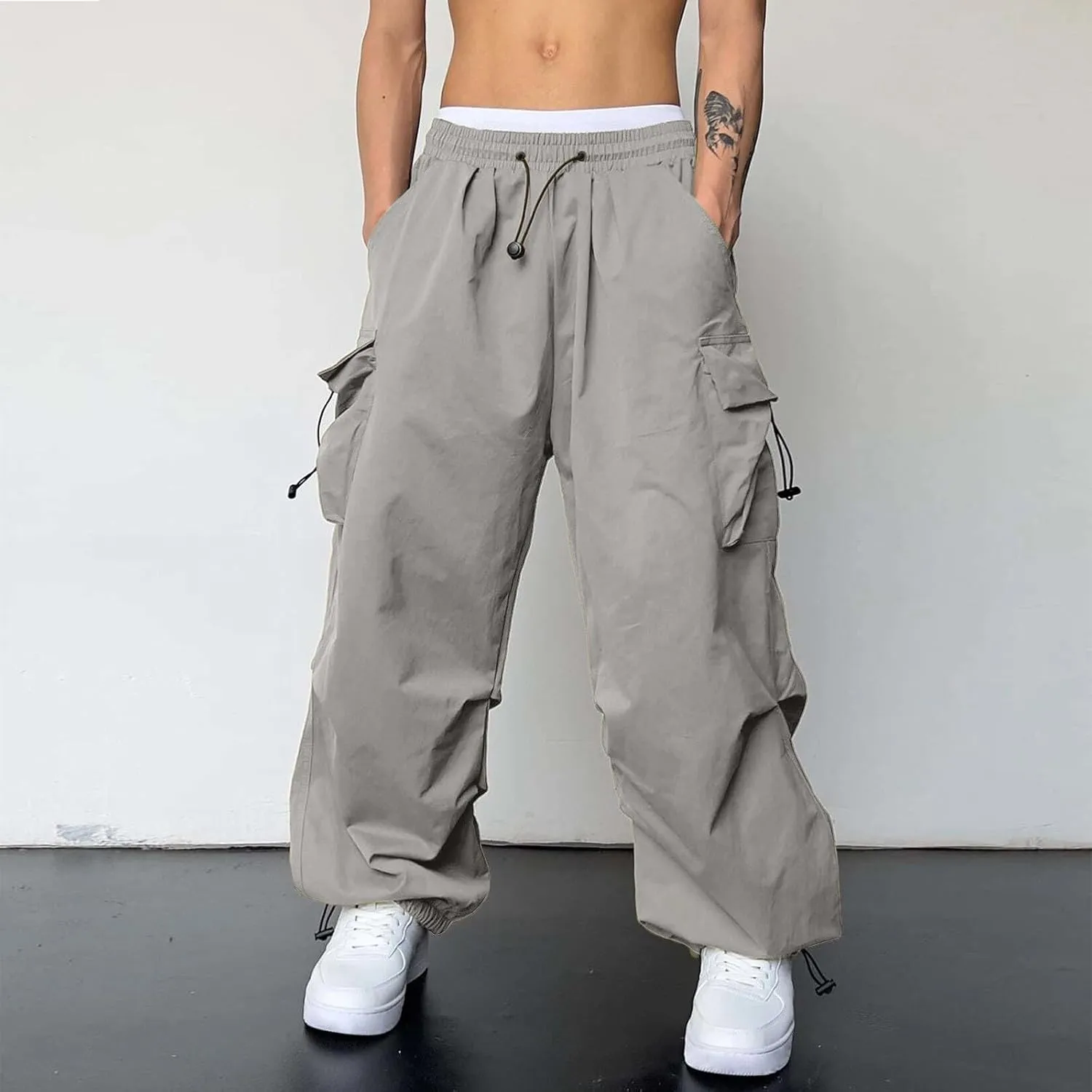 Cargo Work Pant for Men Stretchy Casual Joggers Drawstring Waist Combat Pant with Pockets