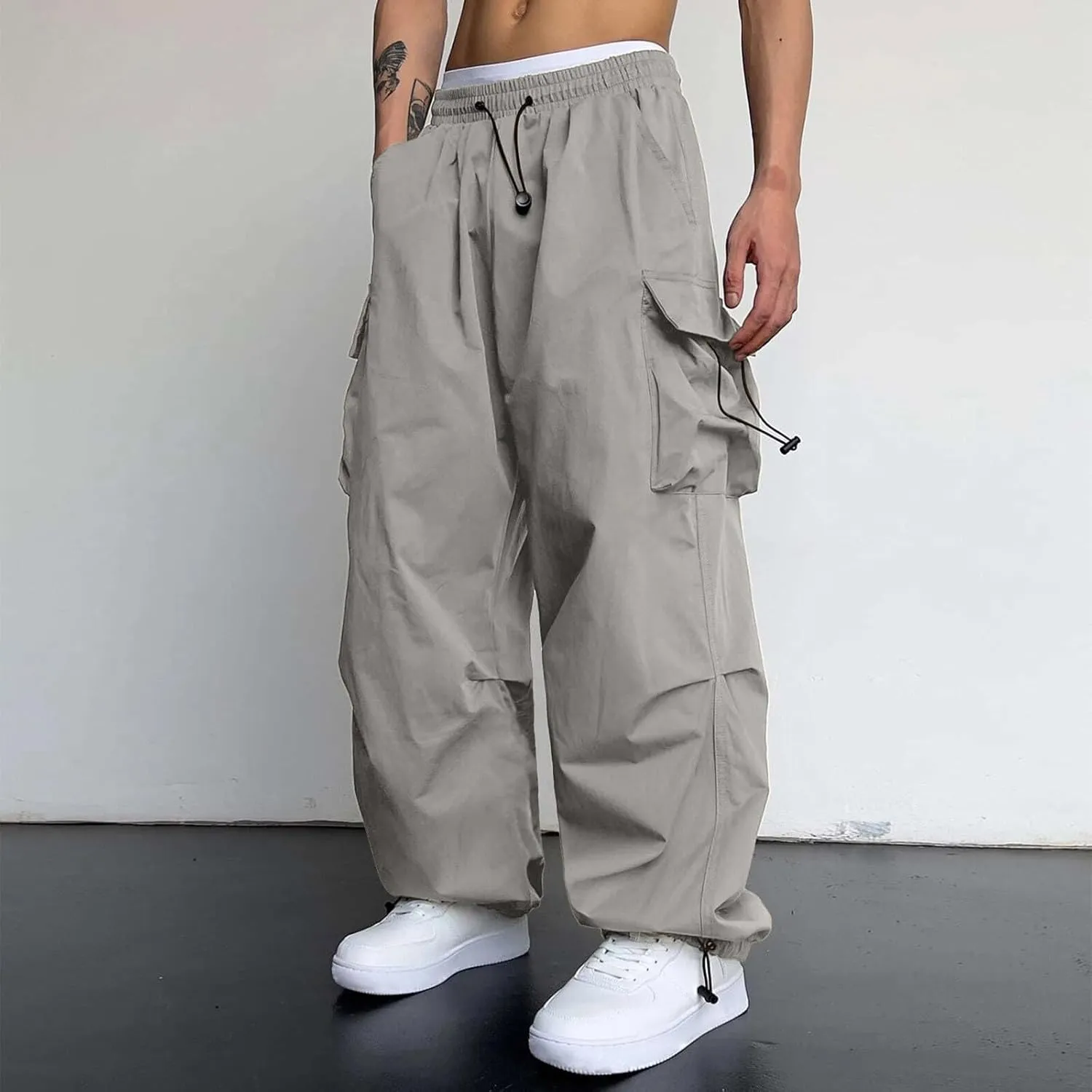 Cargo Work Pant for Men Stretchy Casual Joggers Drawstring Waist Combat Pant with Pockets