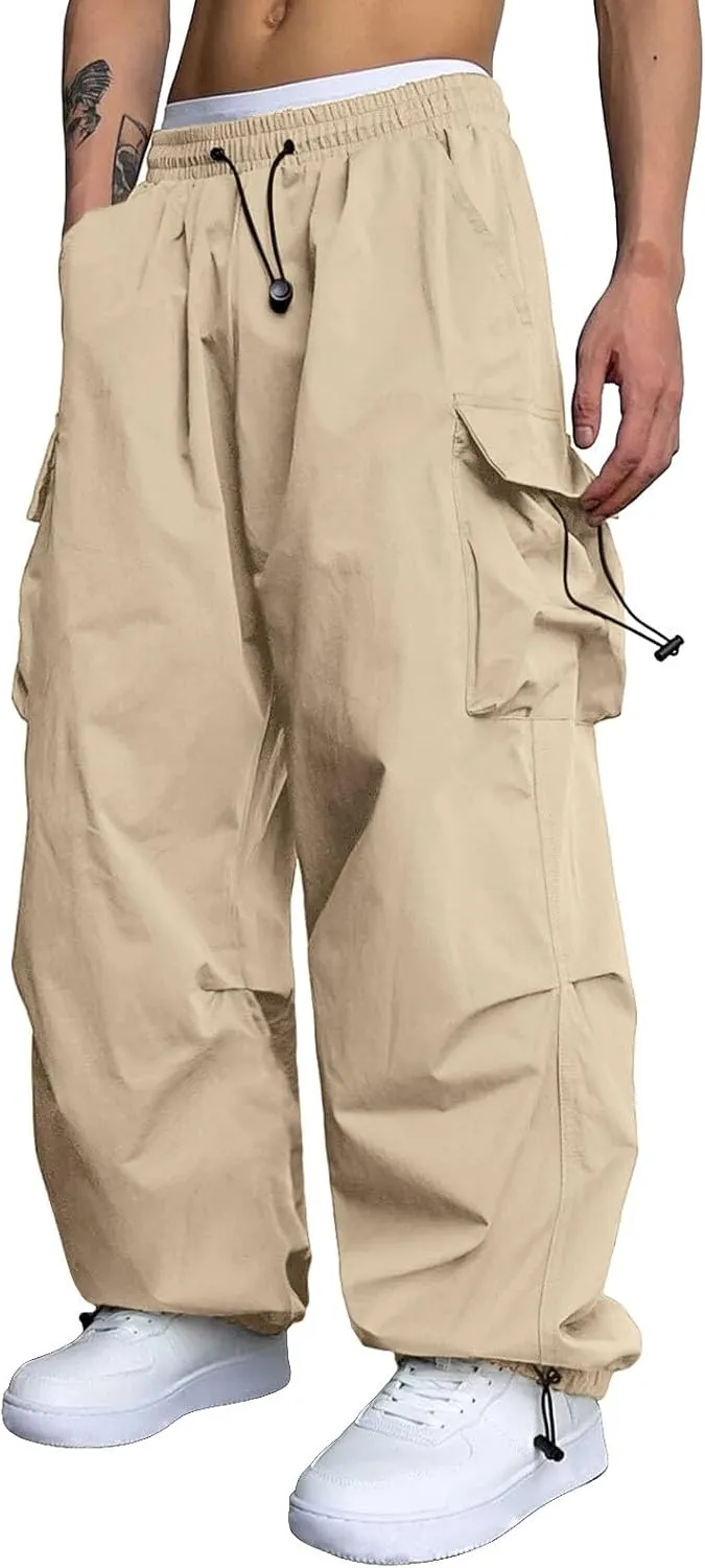 Cargo Work Pant for Men Stretchy Casual Joggers Drawstring Waist Combat Pant with Pockets