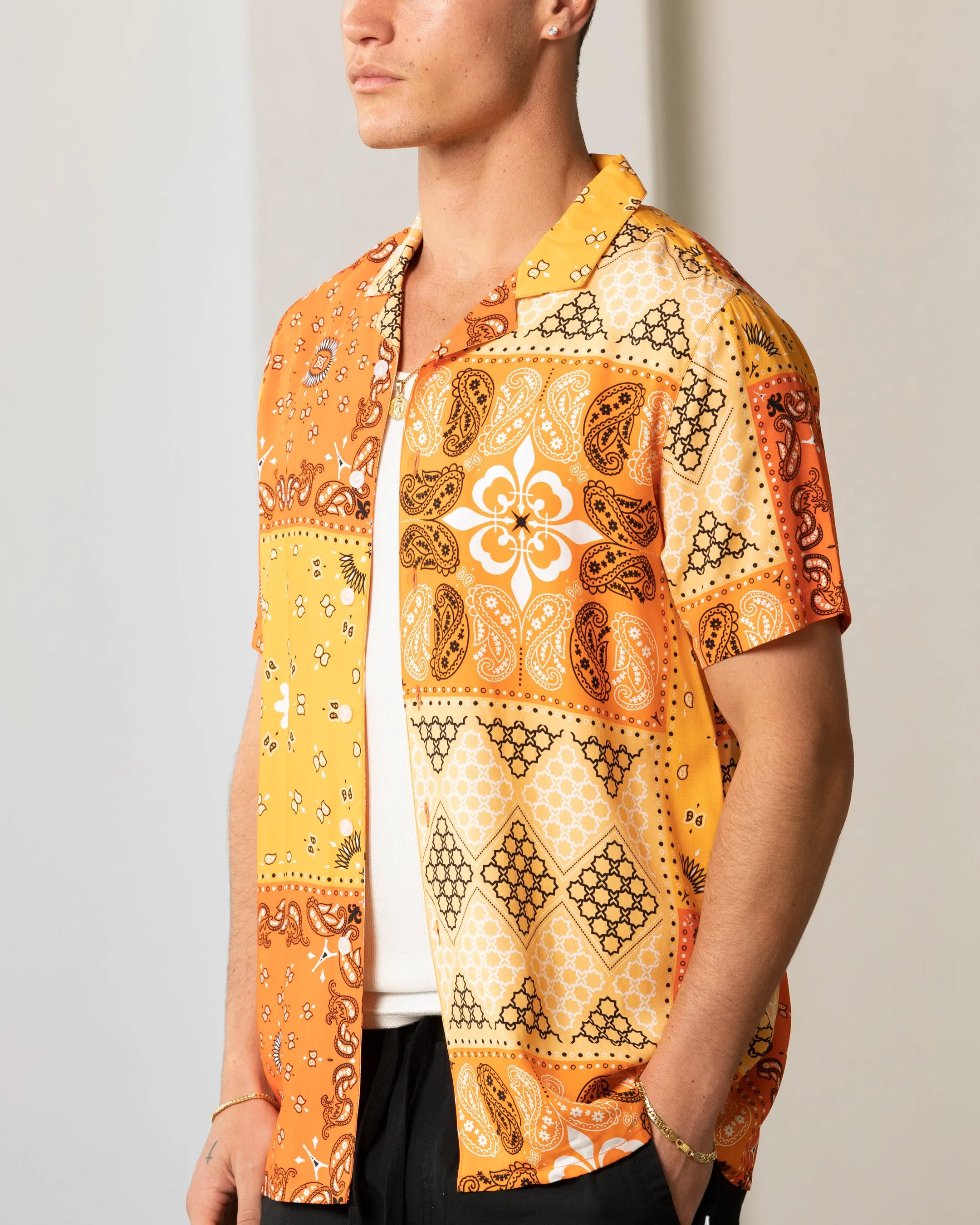 Carre Bandana Ultra Button Up Shirt Orange