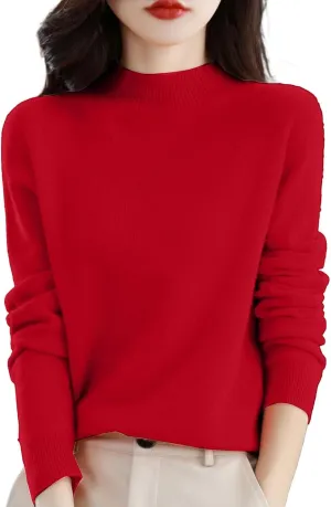 Cashmere Sweaters for Women Mock Neck Comfy Soft Long Sleeve Sweater Pullover Cashmere Fall Thin Sweater Tops