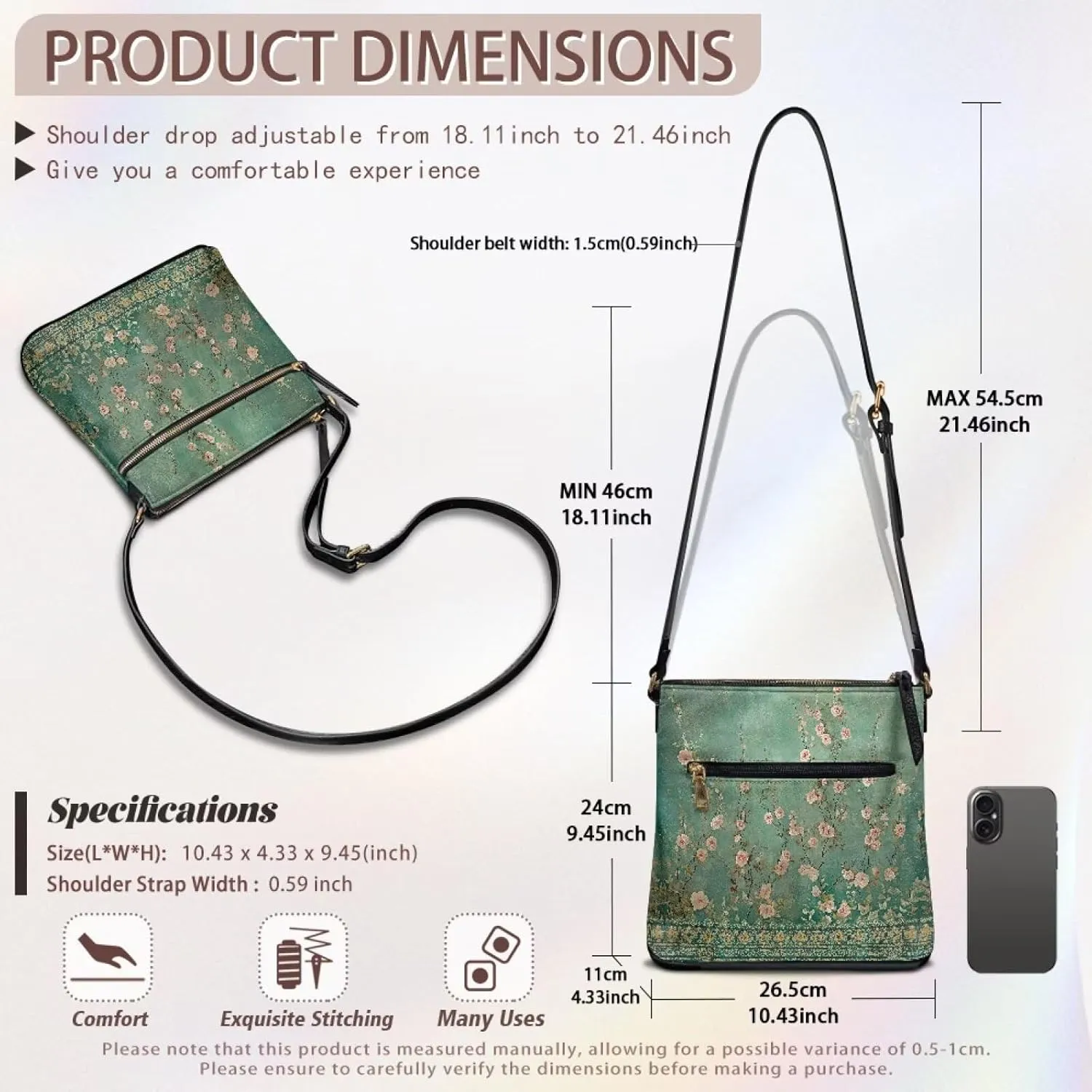 Casual Crossbody Bags for Women PU Shoulder Purse Bag Lightweight Messenger Bag with Zipper for Travel Shopping