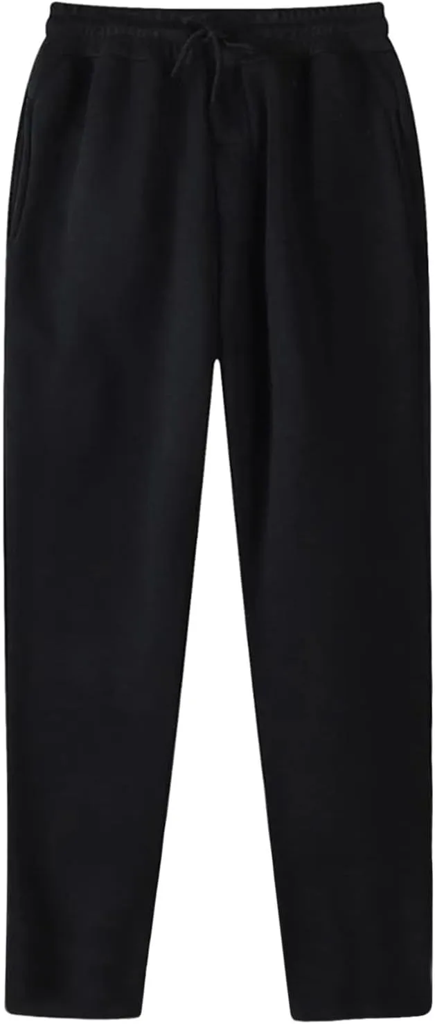 Casual Wide Leg Sweatpants for Women High Waisted Solid Color Pant Baggy Drawstring Elastic Waist Trouser with Pocket