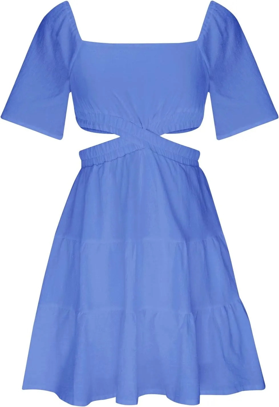 Ceboyel Women Square Neck Short Dress Cutout Tiered Summer Dresses Ruffle Casual Cute Mini Dress Vacation Outfits 2023